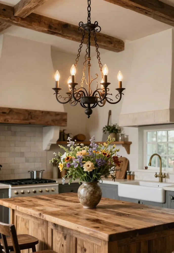 18 Hanging Lights Kitchen Ideas That Elevate Your Space - 1. Rustic Wrought Iron Chandeliers 1