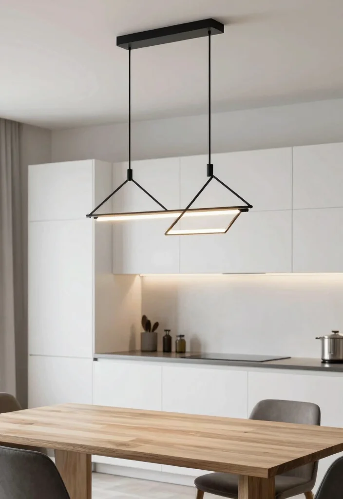 18 Hanging Lights Kitchen Ideas That Elevate Your Space - 14. Geometric-Shaped Lights 1