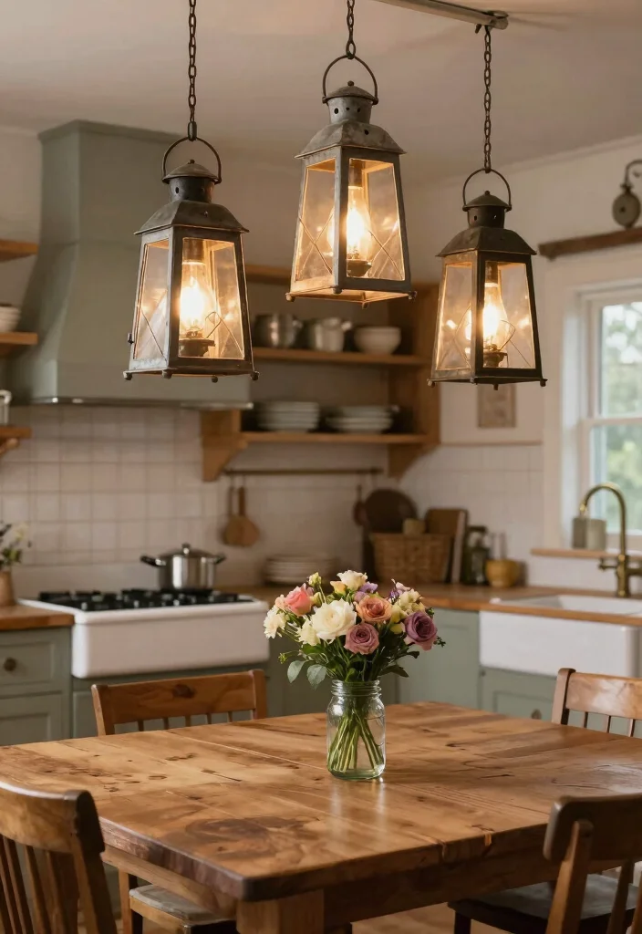 18 Hanging Lights Kitchen Ideas That Elevate Your Space - 16. Rustic Farmhouse Lanterns 1