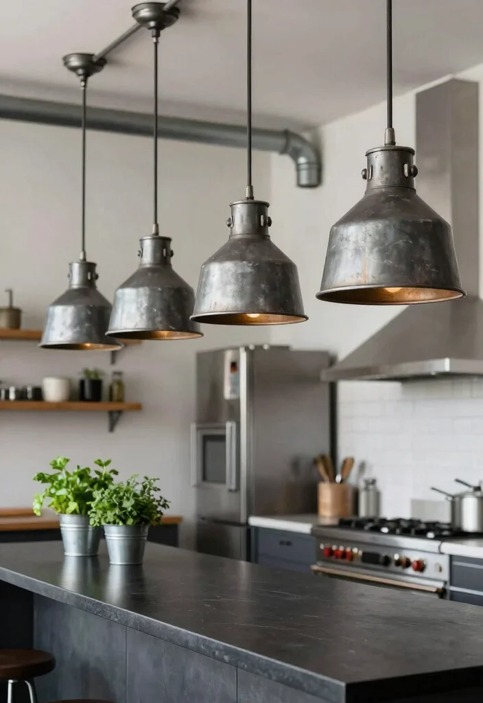 18 Hanging Lights Kitchen Ideas That Elevate Your Space - 4. Industrial Metal Fixtures 1