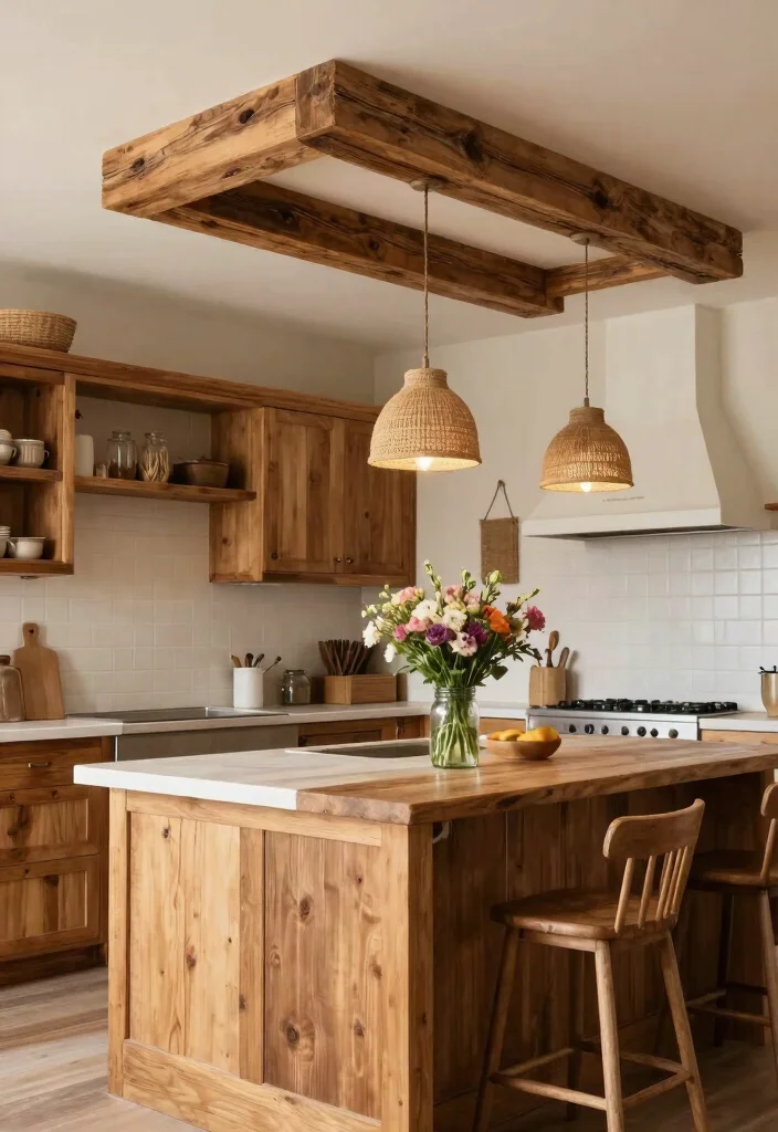 18 Hanging Lights Kitchen Ideas That Elevate Your Space - 7. Rustic Wood Beam Lights 1