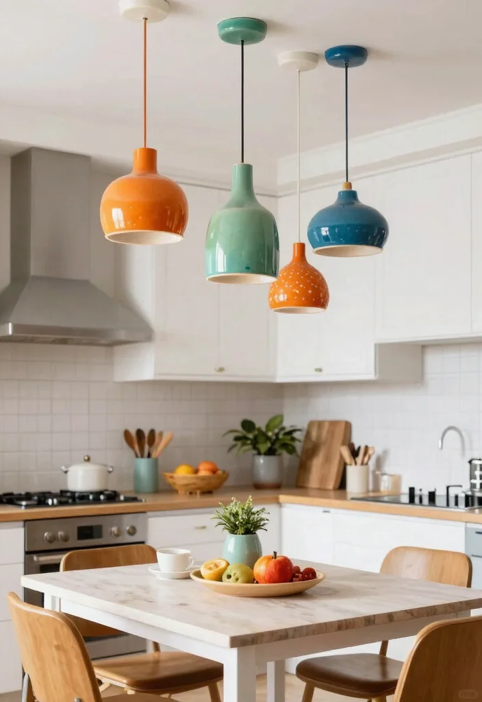 18 Hanging Lights Kitchen Ideas That Elevate Your Space - 8. Colorful Ceramic Pendants 1