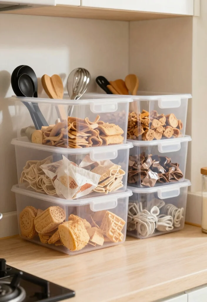 18 Kitchen Counter Storage Ideas That Keep It Tidy - 18. Clear Plastic Bins for Storage 1