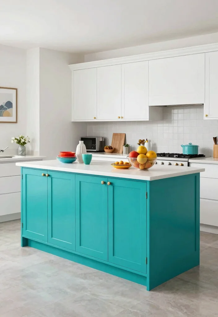 18 Kitchen Island for Small Kitchen Ideas That Maximize Layout - 12. Bright Color Pop Island 1