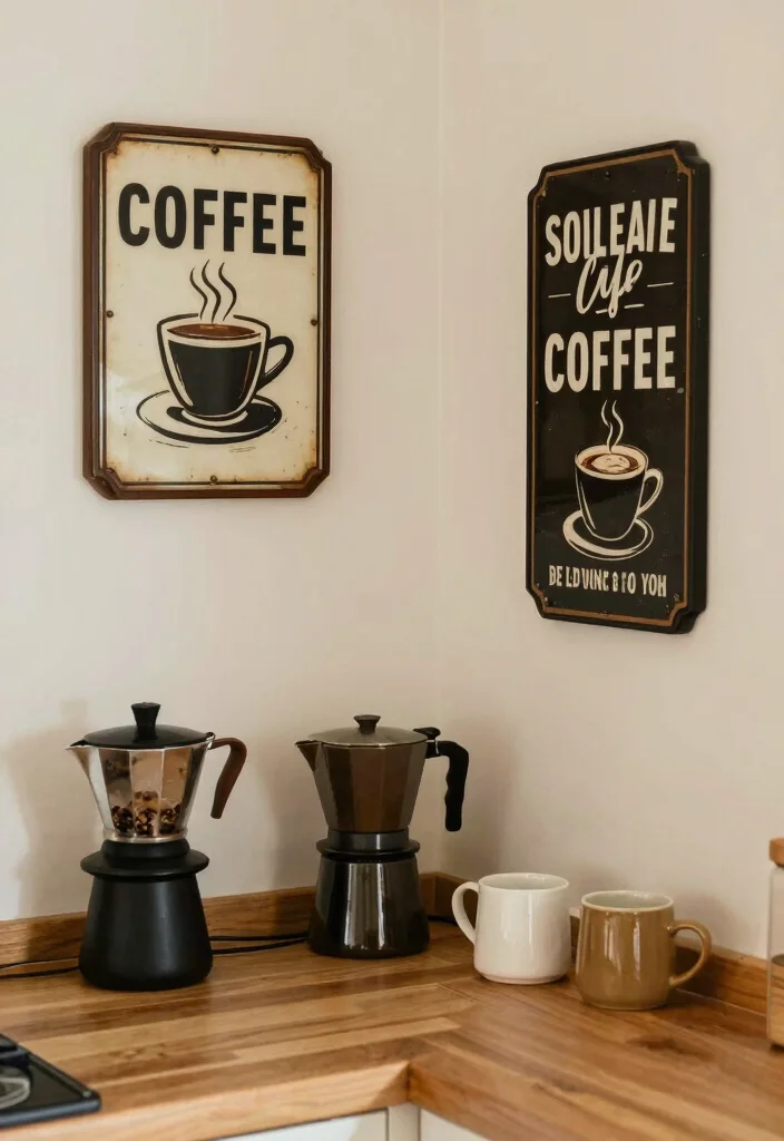 18 Kitchen Signs Decor Ideas That Add Personality - 12. Vintage Coffee Signs 1