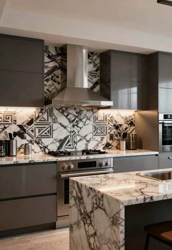 18 Marble Tile Backsplash Kitchen Ideas With Luxe Detail - 1. Bold Black and White Patterns 1