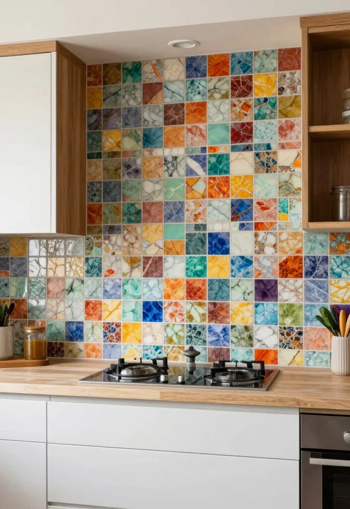 18 Marble Tile Backsplash Kitchen Ideas With Luxe Detail - 10. Colorful Mosaic Patterns 1