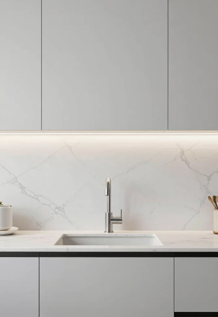 18 Marble Tile Backsplash Kitchen Ideas With Luxe Detail - 11. Minimalistic Approach 1