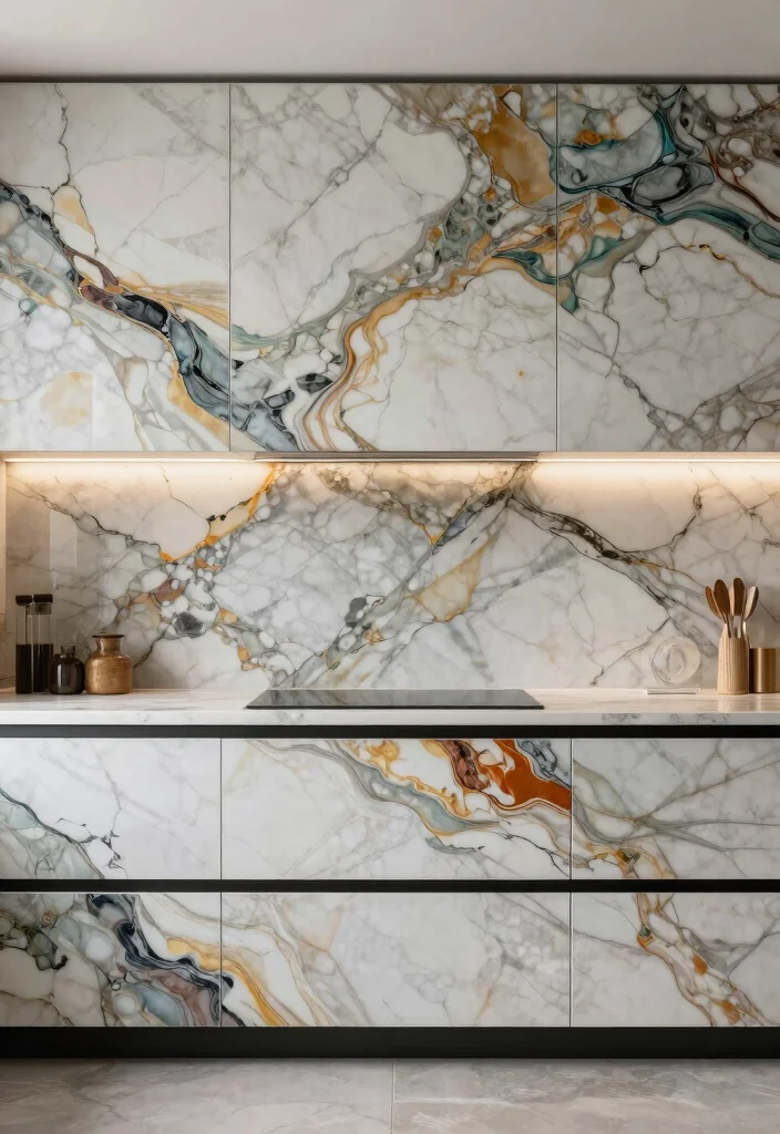 18 Marble Tile Backsplash Kitchen Ideas With Luxe Detail - 15. Artistic Inlays 1