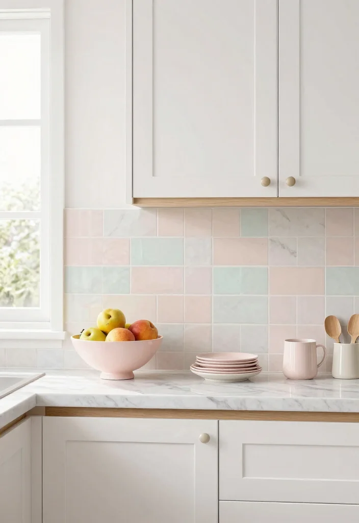 18 Marble Tile Backsplash Kitchen Ideas With Luxe Detail - 3. Soft Pastel Hues 1