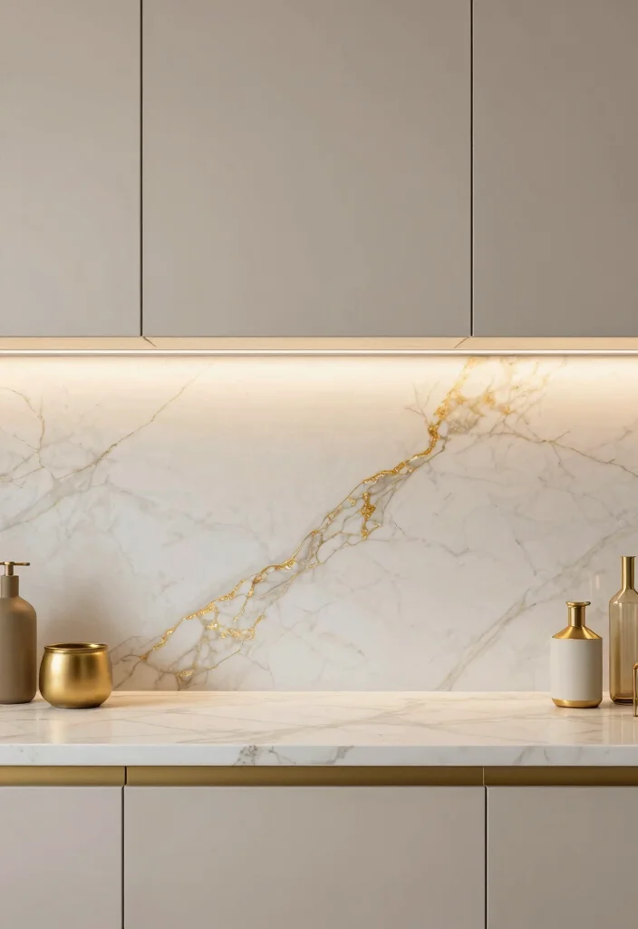 18 Marble Tile Backsplash Kitchen Ideas With Luxe Detail - 6. Luxurious Gold Accents 1