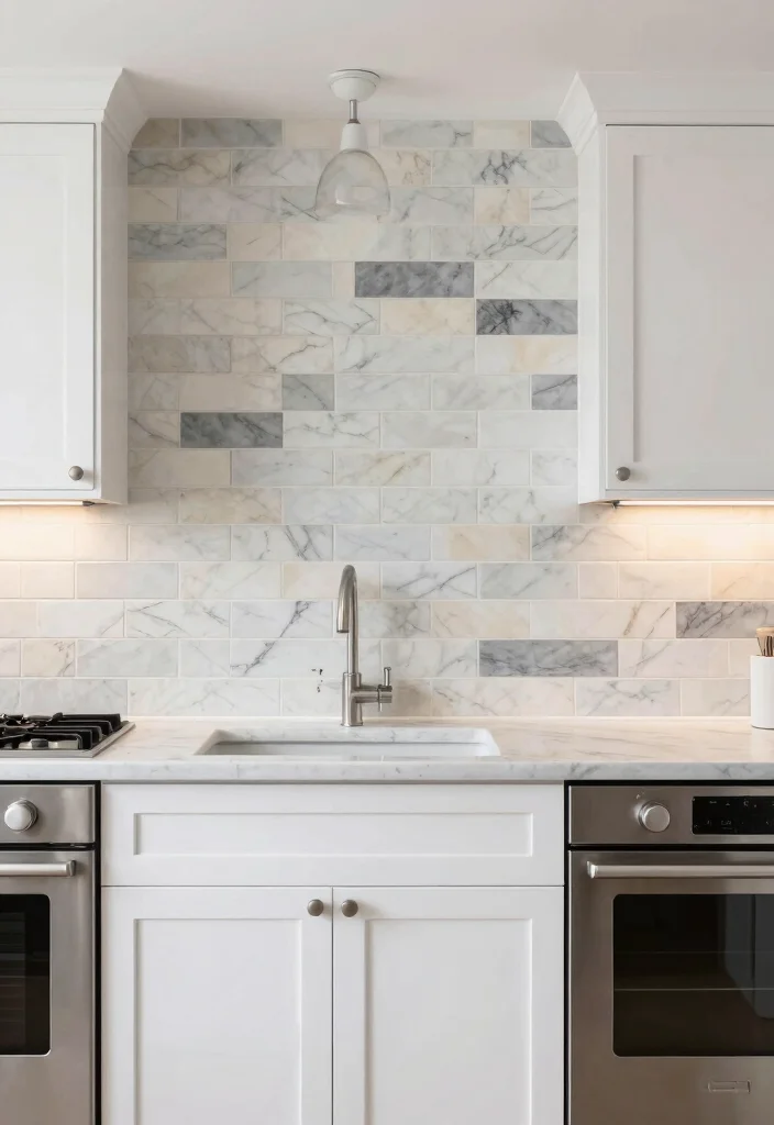 18 Marble Tile Backsplash Kitchen Ideas With Luxe Detail - 7. Subway Tile with a Twist 1