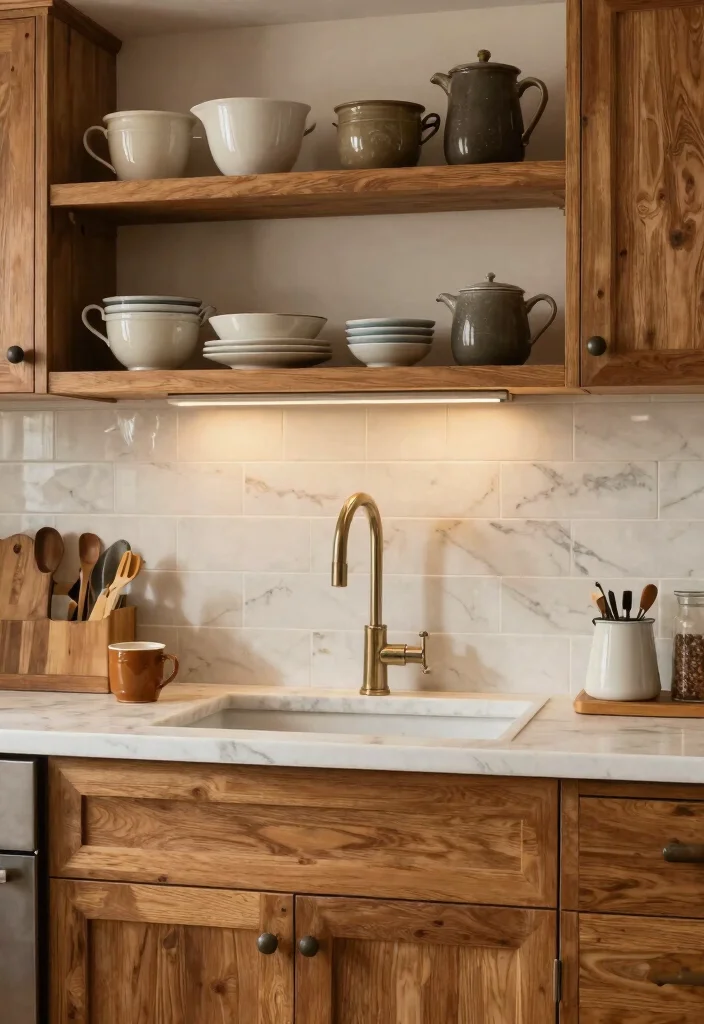 18 Marble Tile Backsplash Kitchen Ideas With Luxe Detail - 8. Rustic Meets Modern 1