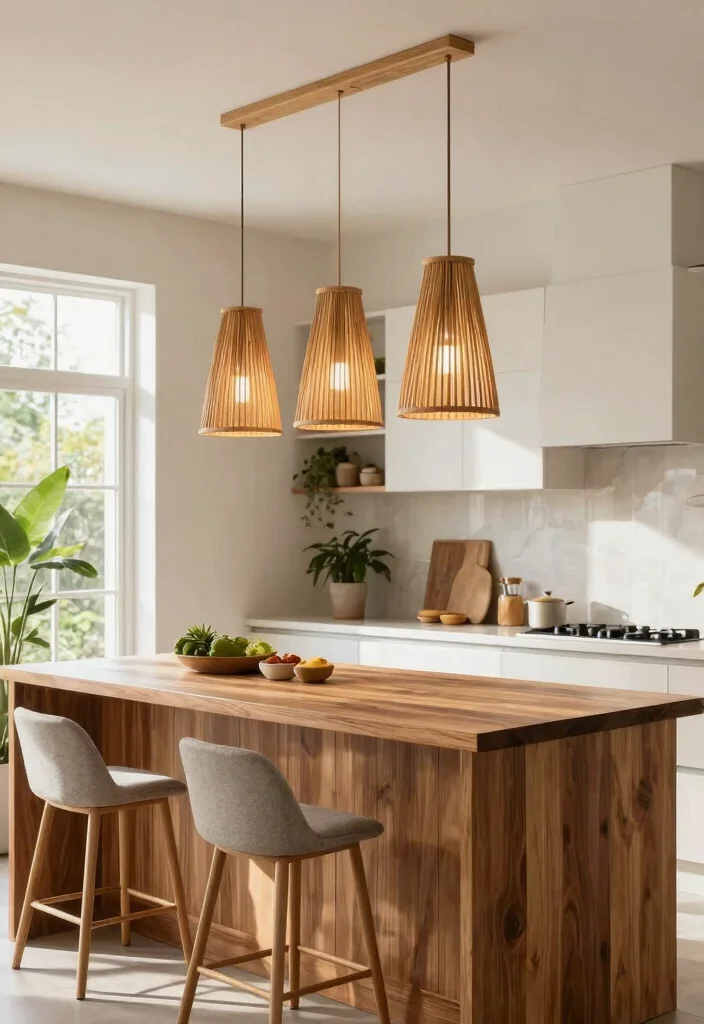 18 Modern Pendant Lighting Kitchen Island Ideas That Make a Statement - 1. Eco-Chic Bamboo Pendants 1