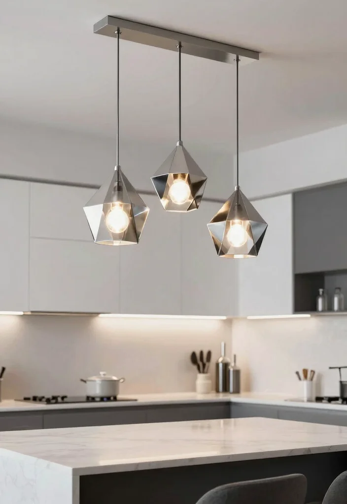 18 Modern Pendant Lighting Kitchen Island Ideas That Make a Statement - 4. Geometric Shapes for a Modern Touch 1
