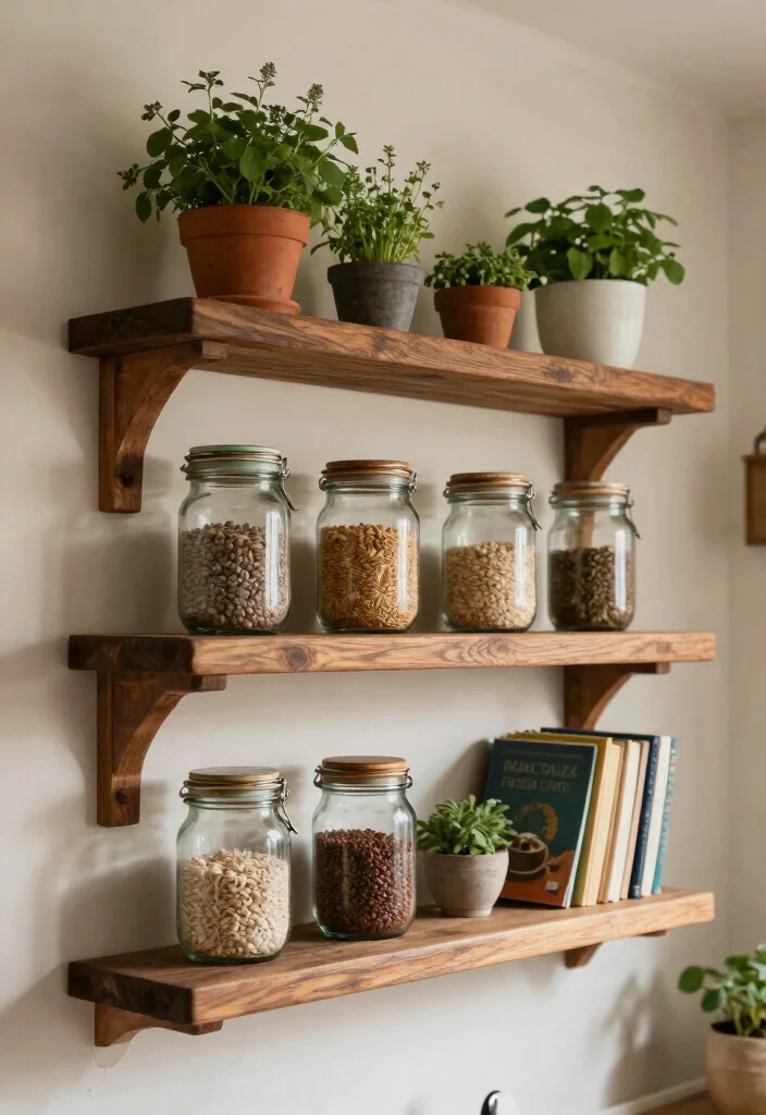 18 Small Kitchen Shelves Ideas That Save Space Beautifully - 1. Rustic Wooden Floating Shelves 1