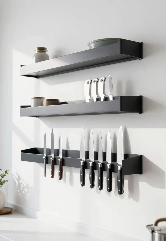 18 Small Kitchen Shelves Ideas That Save Space Beautifully - 10. Magnetic Floating Shelves 1