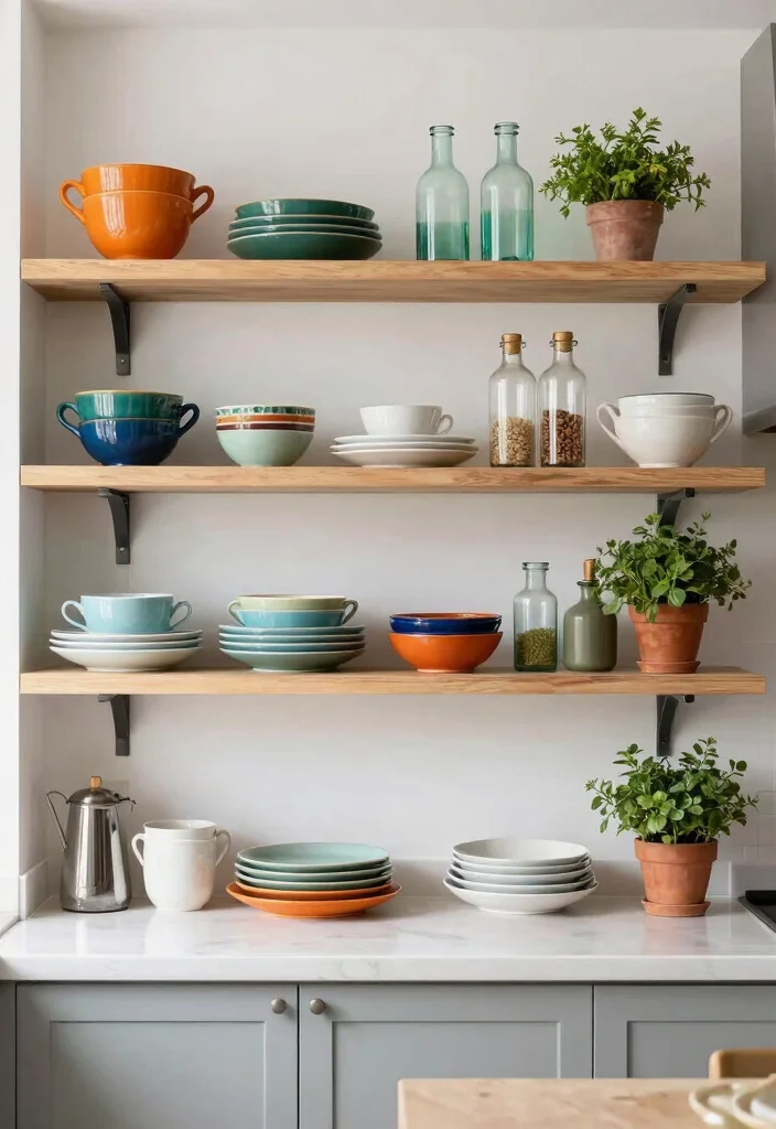 18 Small Kitchen Shelves Ideas That Save Space Beautifully - 11. Open Shelf Styling 1