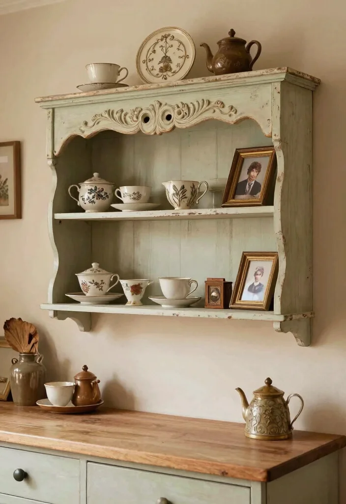 18 Small Kitchen Shelves Ideas That Save Space Beautifully - 9. Vintage Style Shelves 1