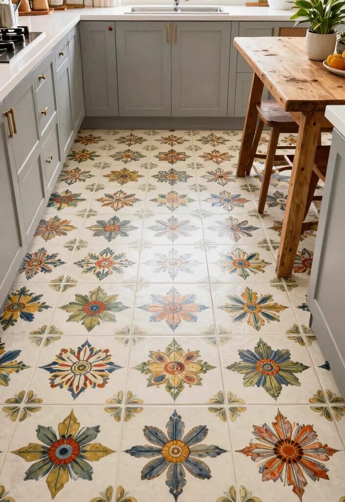 18 Tiles for Kitchen Floor Ideas With Stylish Patterns - 1. Retro Floral Patterns 1