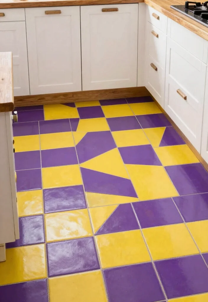 18 Tiles for Kitchen Floor Ideas With Stylish Patterns - 10. Bold Color Pops 1