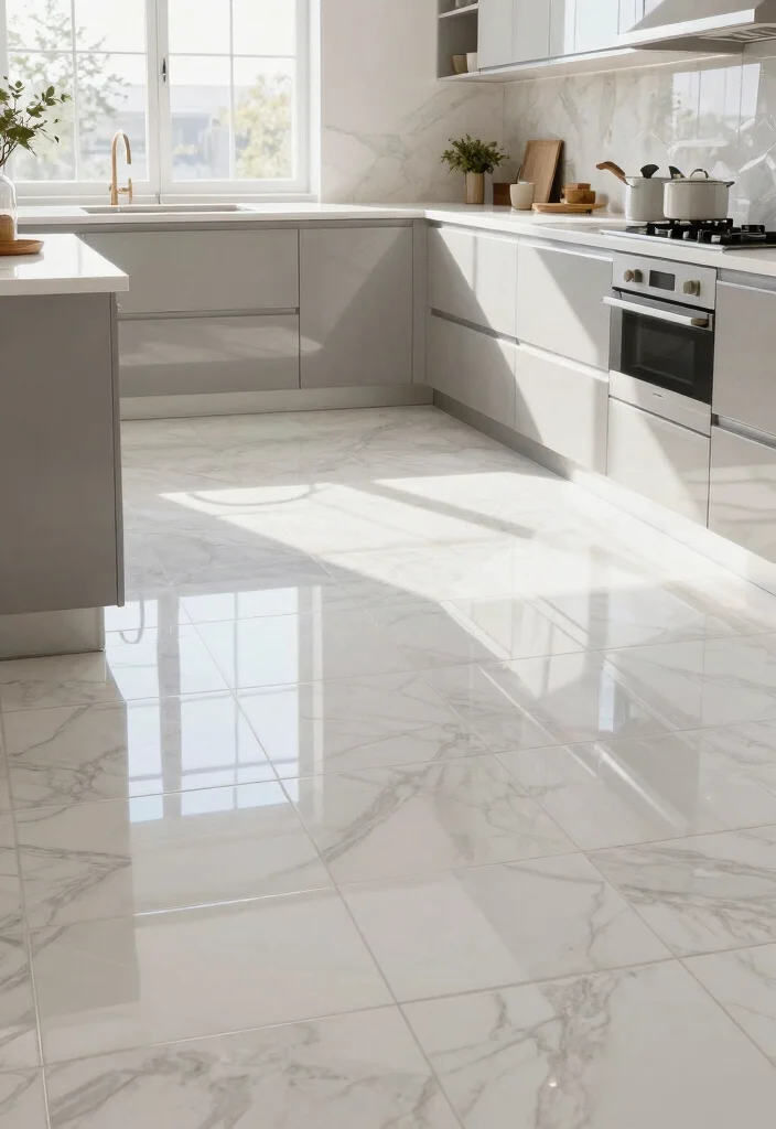 18 Tiles for Kitchen Floor Ideas With Stylish Patterns - 18. Glossy Finish Tiles 1