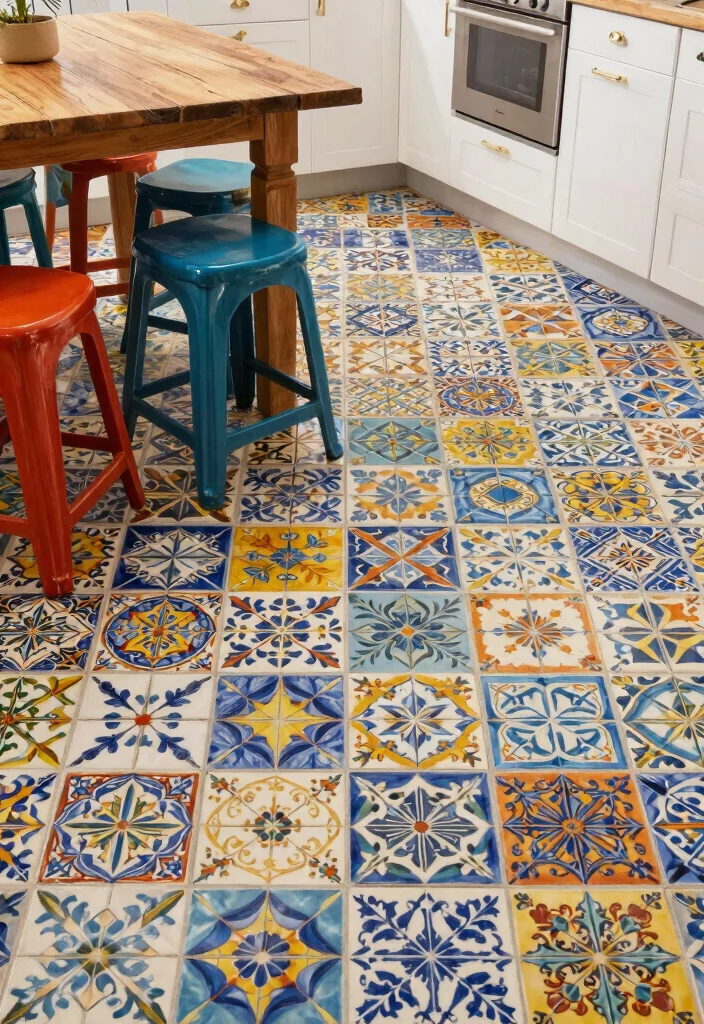 18 Tiles for Kitchen Floor Ideas With Stylish Patterns - 4. Hand-Painted Tiles 1