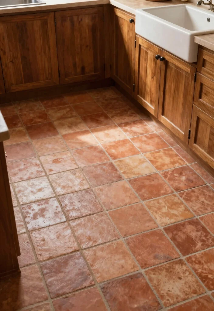18 Tiles for Kitchen Floor Ideas With Stylish Patterns - 7. Rustic Terracotta Tiles 1