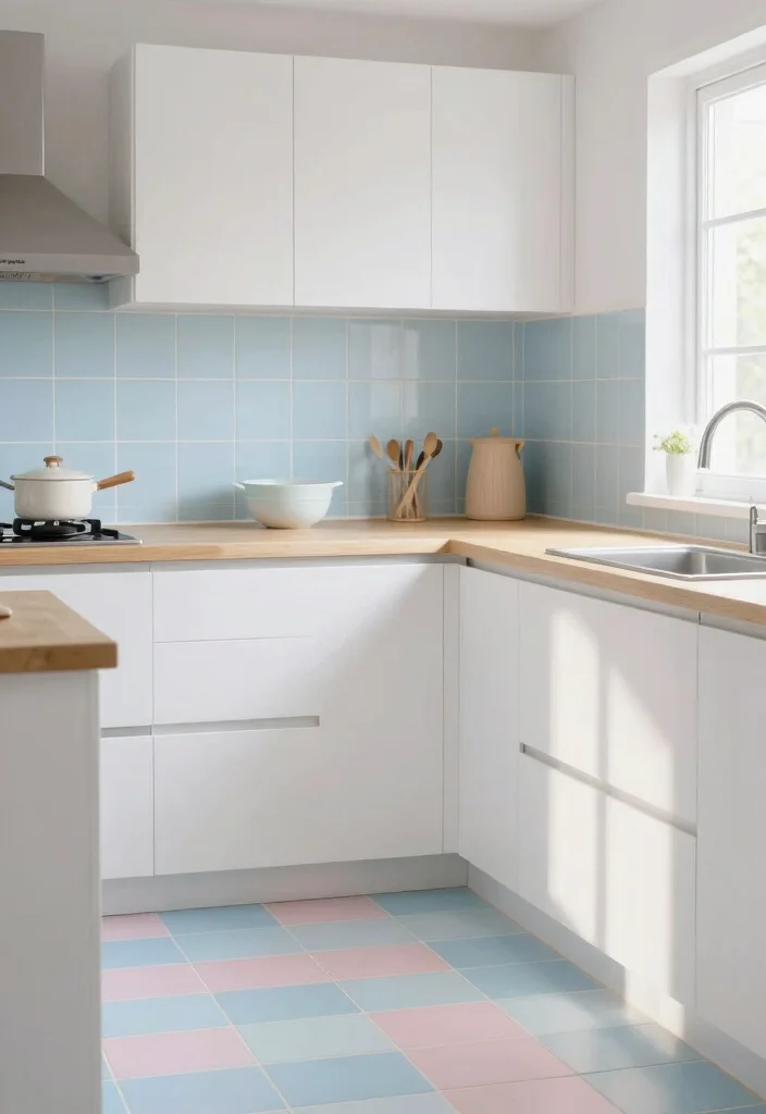 18 Tiles for Kitchen Floor Ideas With Stylish Patterns - 9. Soft Pastels 1