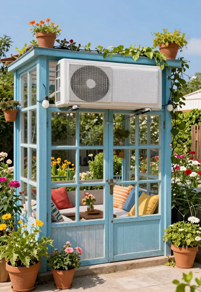 12 Air Conditioner Cover Outdoor Ideas That Don't Block Airflow - 9. Repurposed Old Window Frame 1