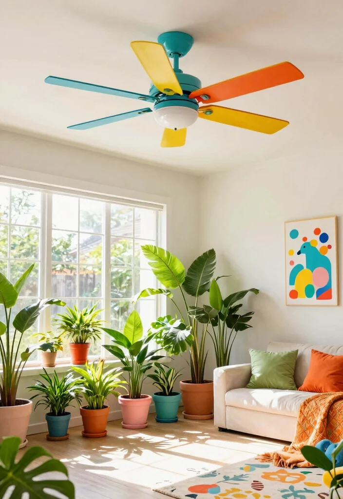 12 Ceiling Fan Design Ideas That Actually Move Air Effectively - 7. Colorful Fans to Brighten Your Space 1