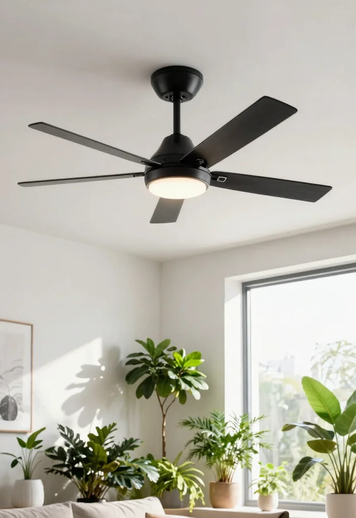 12 Ceiling Fans With Light Ideas for Rooms With Low Ceilings - 3. Sleek Modern Black Fan 1