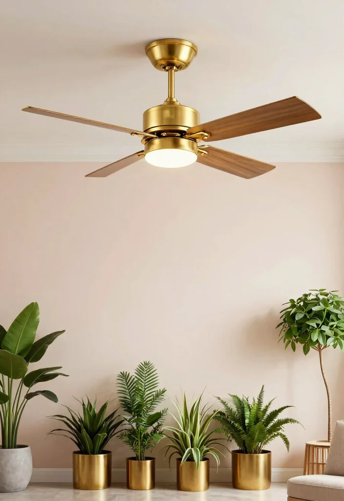 12 Ceiling Fans With Light Ideas for Rooms With Low Ceilings - 5. Contemporary Brass Finish Fan 1