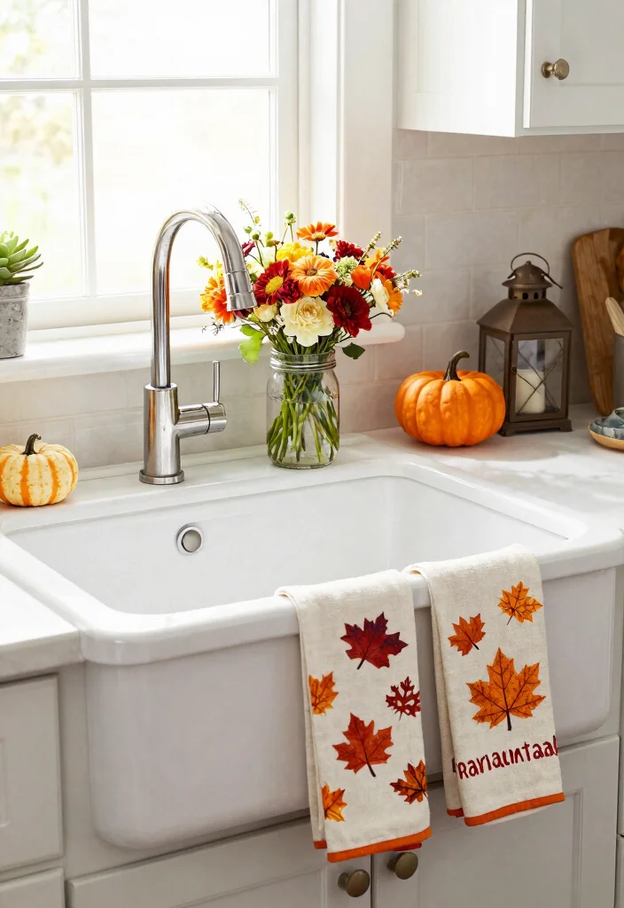 12 Farmhouse Sink With Drainboard Ideas for Small Kitchens - 10. Seasonal Decor 1