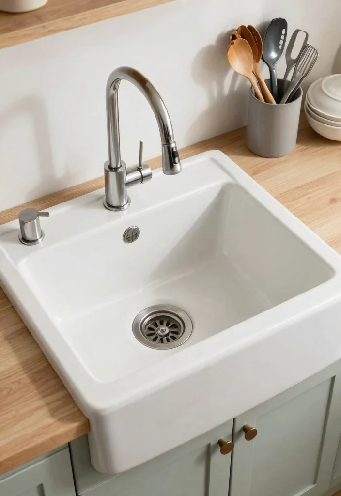 12 Farmhouse Sink With Drainboard Ideas for Small Kitchens - 11. Functionality Over Aesthetics 1