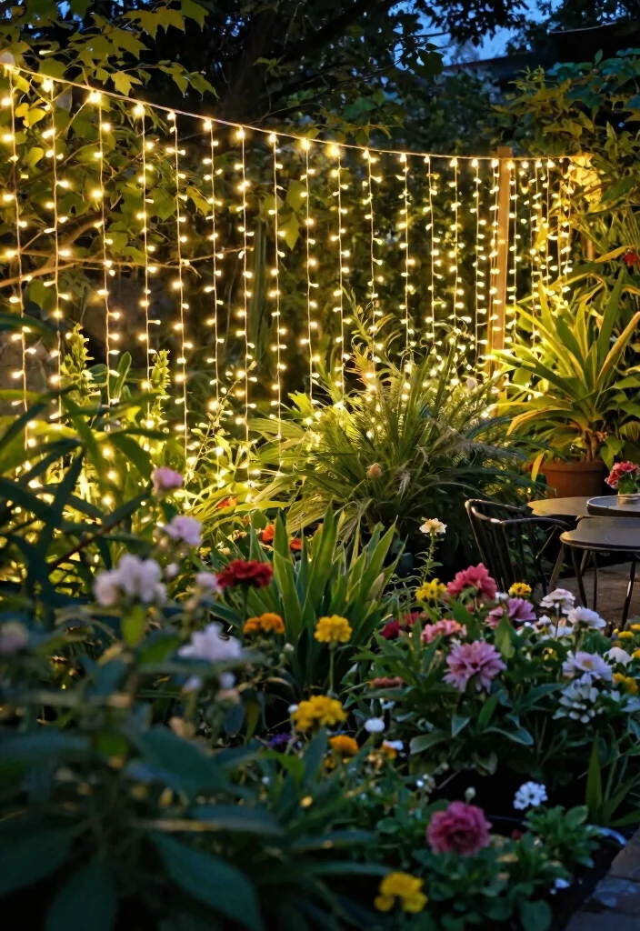 12 Garden Fence Art Ideas That Hide Ugly Chain Link - 11. String Lights for Evening Charm 1