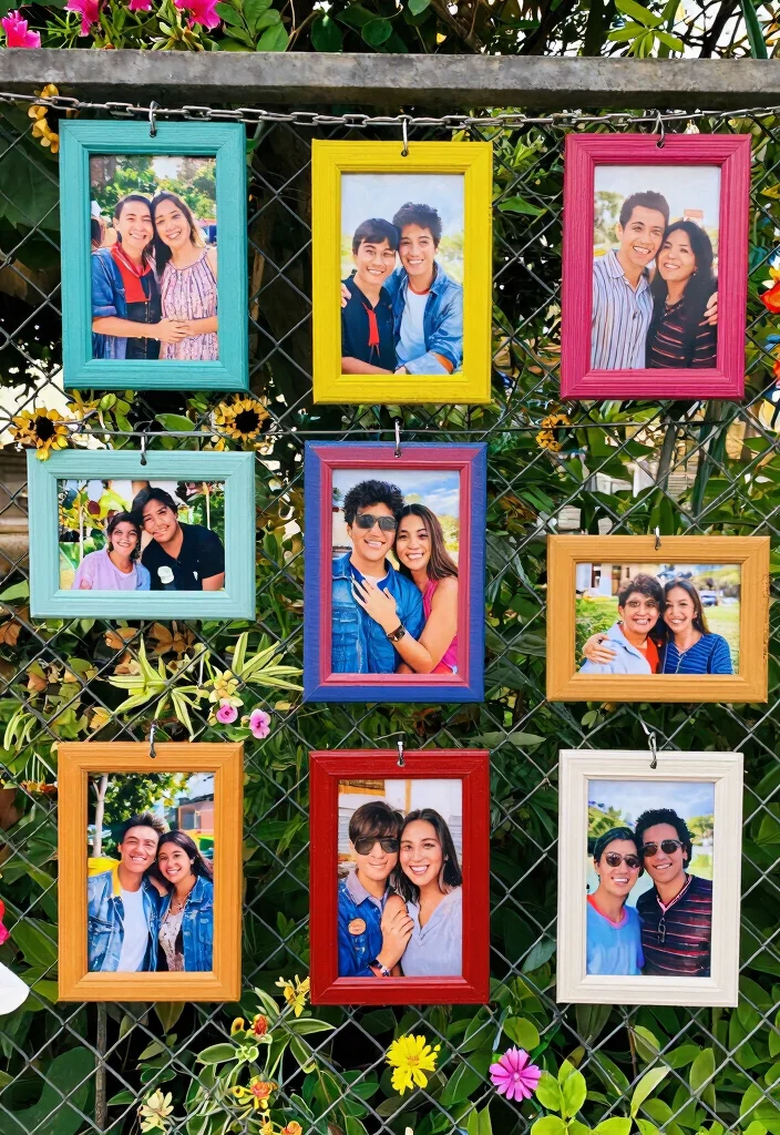 12 Garden Fence Art Ideas That Hide Ugly Chain Link - 7. Photo Display Fence 1