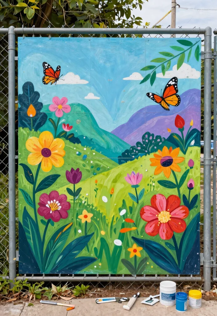 12 Garden Fence Art Ideas That Hide Ugly Chain Link - 8. Painted Fence Murals 1
