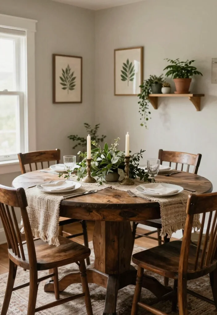 12 Round Farmhouse Table Ideas for Small Dining Rooms - 6. Layered Textures 1
