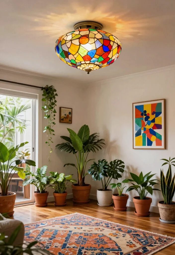 12 Semi Flush Ceiling Lights That Give Big Light in Low-Ceiling Rooms 11 12 Semi Flush Ceiling Lights That Give Big Light in Low-Ceiling Rooms - 11. Artistic Glass Shades: Color and Light 1
