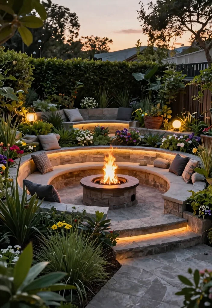 12 Stone Fire Pit Ideas That Don't Need a Full Hardscape Install - 10. Multi-Level Fire Pit Area 1