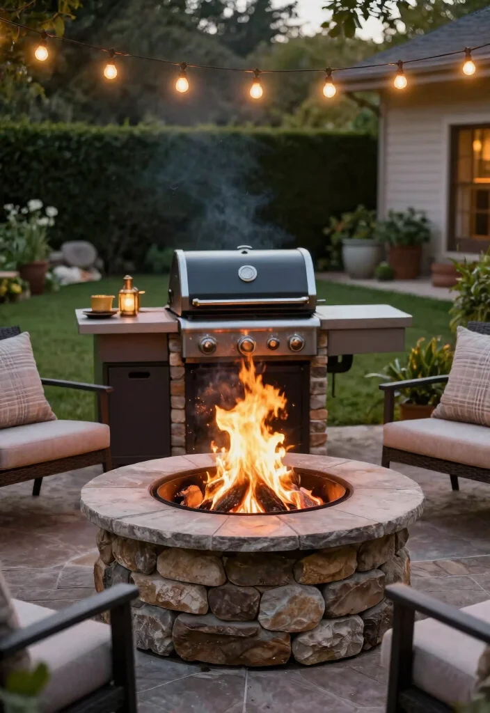 12 Stone Fire Pit Ideas That Don't Need a Full Hardscape Install - 12. Fire Pit with Built-In Grill 1