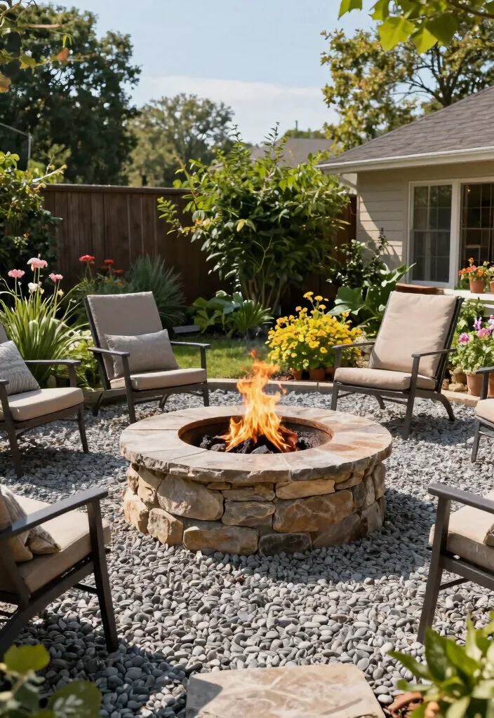 12 Stone Fire Pit Ideas That Don't Need a Full Hardscape Install - 4. Stone Fire Pit with Gravel Surround 1