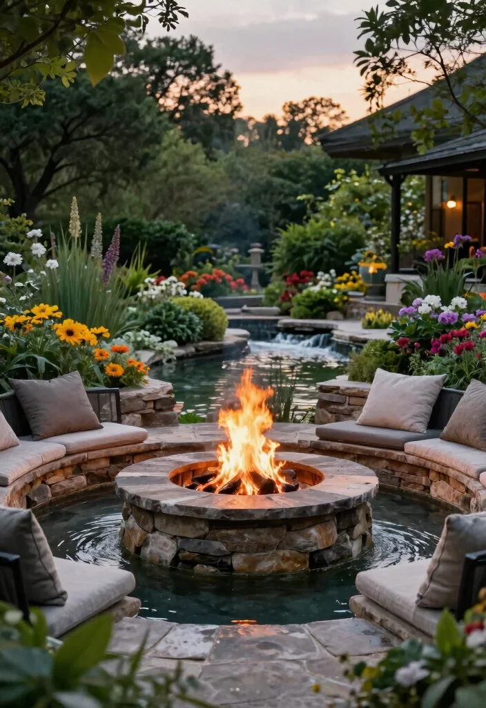 12 Stone Fire Pit Ideas That Don't Need a Full Hardscape Install - 9. Fire Pit with Water Feature 1
