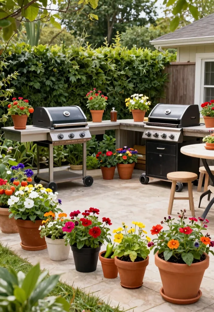 14 Backyard BBQ Ideas: Grill Area Patio Designs That Don't Cost a Fortune - 11. Potted Plants for Decoration 1