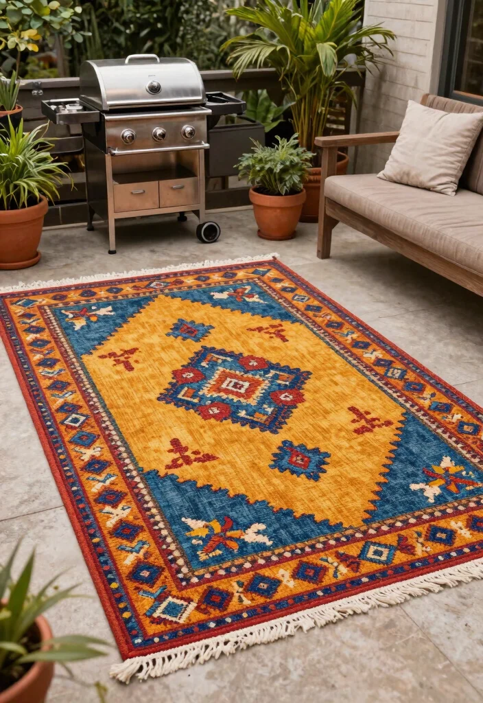 14 Backyard BBQ Ideas: Grill Area Patio Designs That Don't Cost a Fortune - 12. Outdoor Rug for Comfort 1