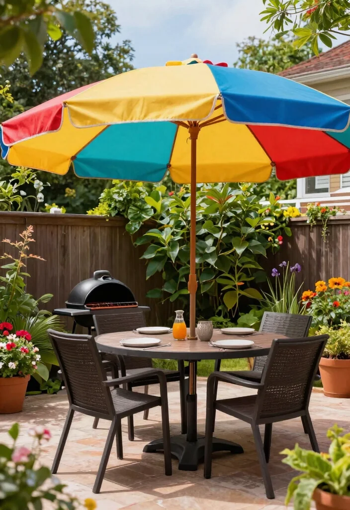 14 Backyard BBQ Ideas: Grill Area Patio Designs That Don't Cost a Fortune - 5. Simple Patio Umbrella 1