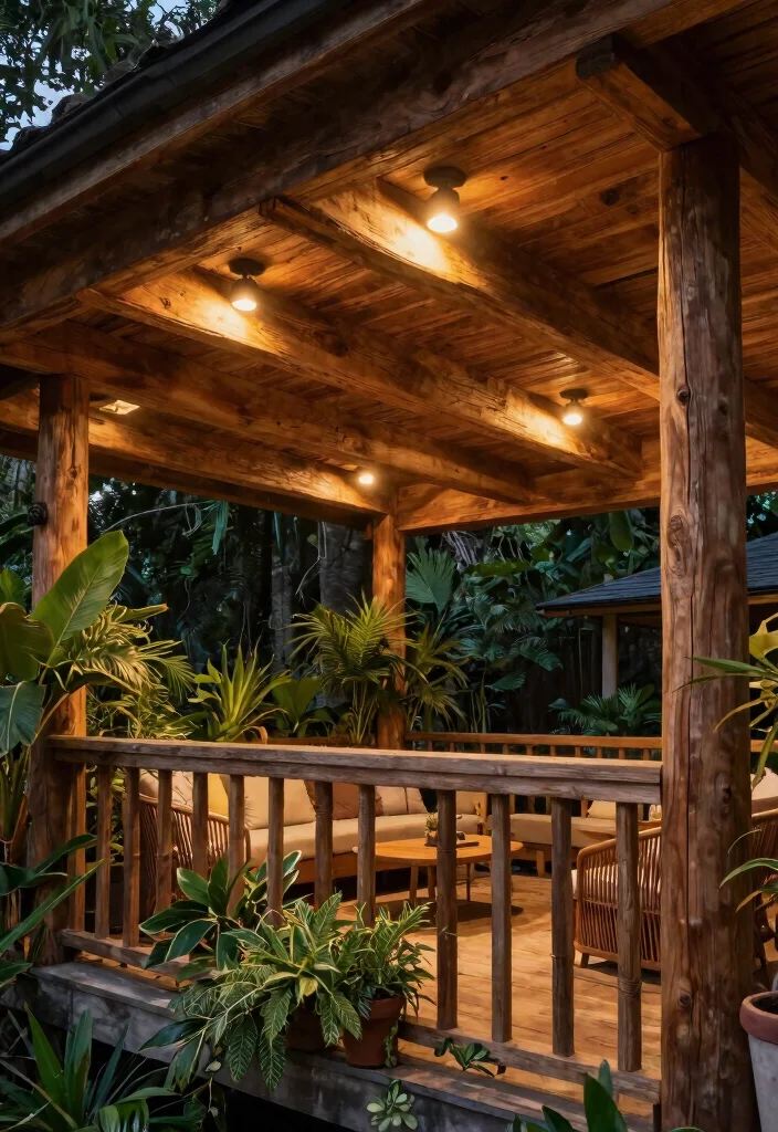 14 Balcony Ceiling Lights That Install Without Hardwiring Required - 9. Rustic Wooden Beams with Integrated Lights 1