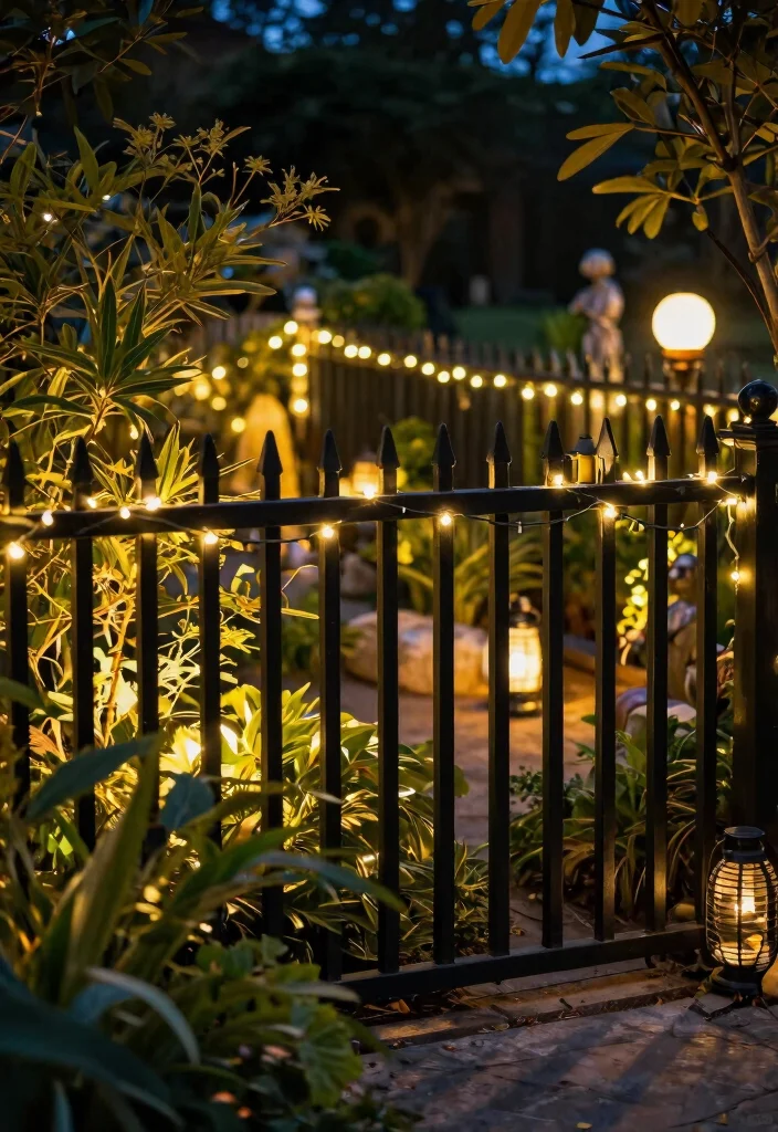 14 Black Fence Garden Ideas That Add Drama Without Overwhelming Plants - 12. Soft Lighting Accents 1