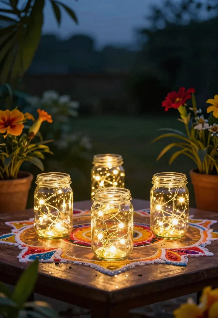 14 Diwali Lighting Ideas Outdoor That Stay Lit All Night - 2. Fairy Lights in Glass Jars 1